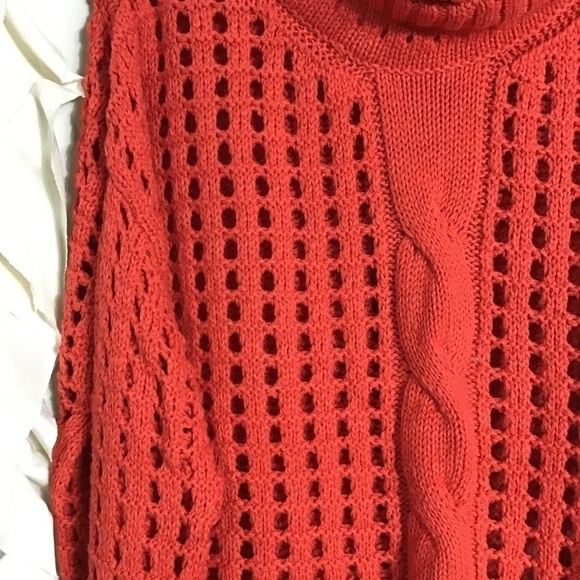 Free People Red Orange Open Knit Sweater Mock Neck Fall Favorite Cable Knit - Picture 3 of 6